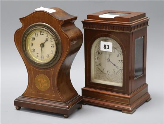 Two Edwardian mahogany eight day mantel timepieces tallest 24cm